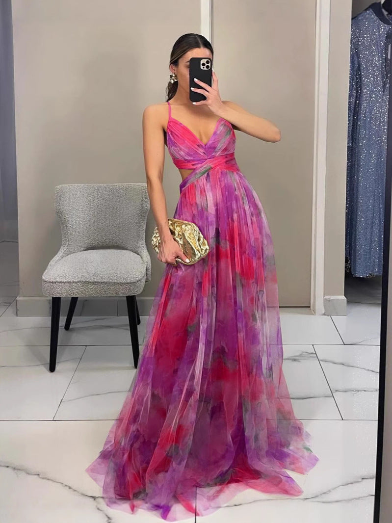 Net-silk printed dress