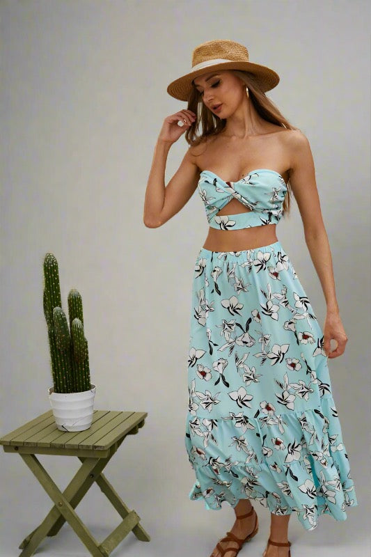 Women's Floral 2 Pcs Long Skirt Set