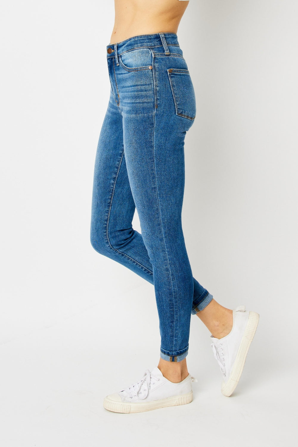Full Size Cuffed Hem Low Waist Skinny Jeans