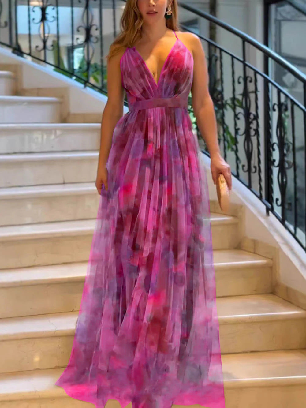 Net-silk printed dress