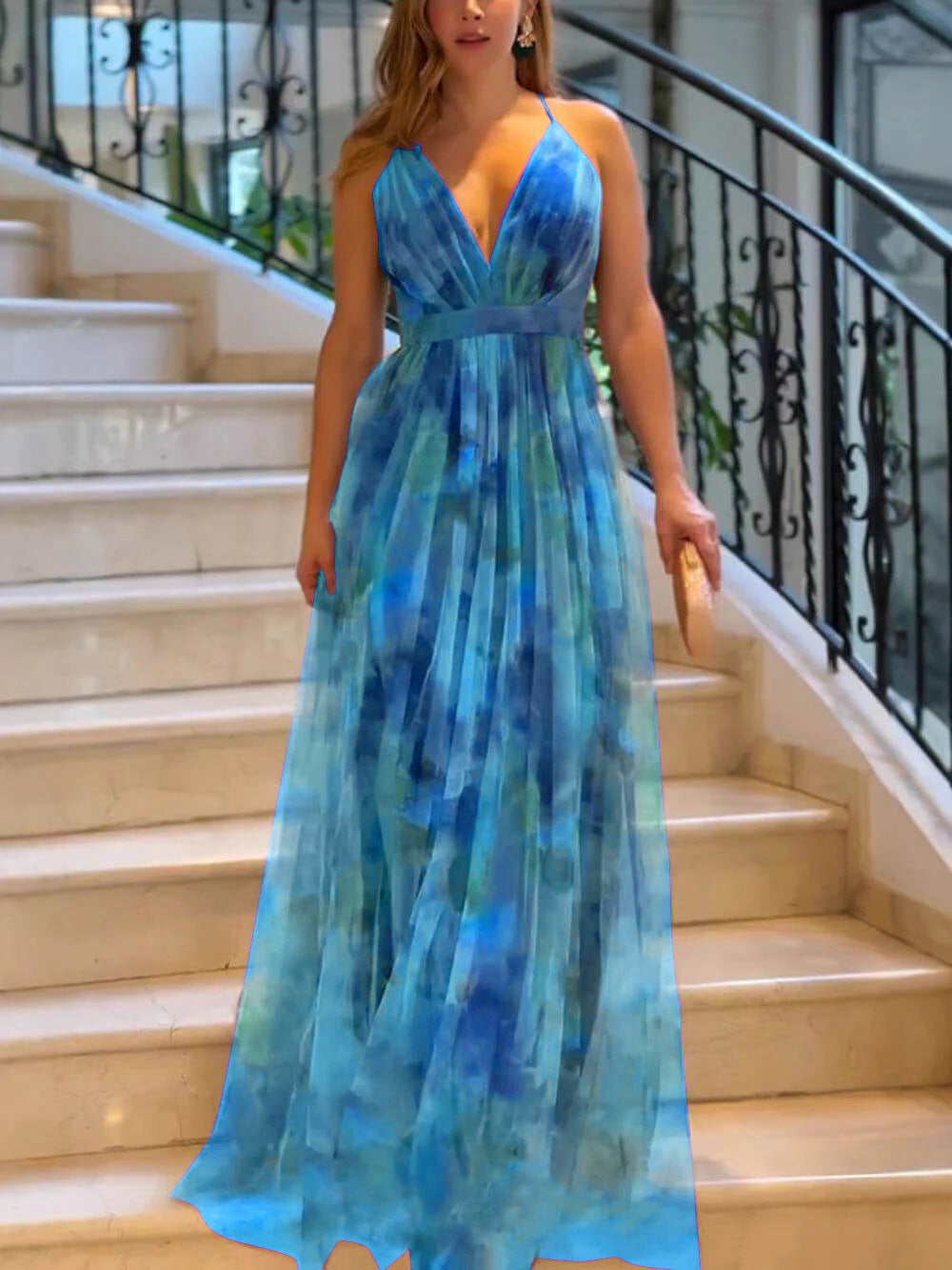 Net-silk printed dress