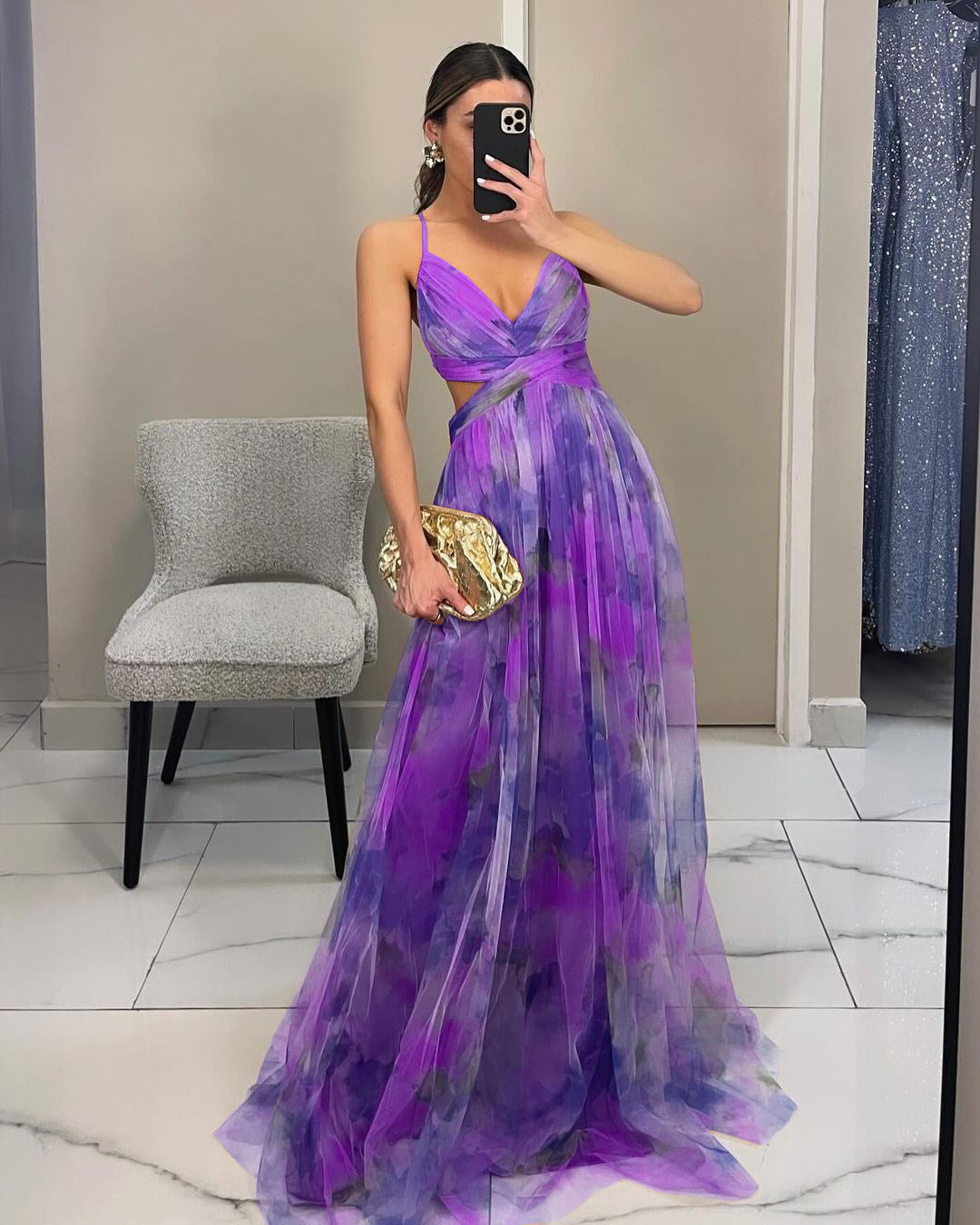 Net-silk printed dress