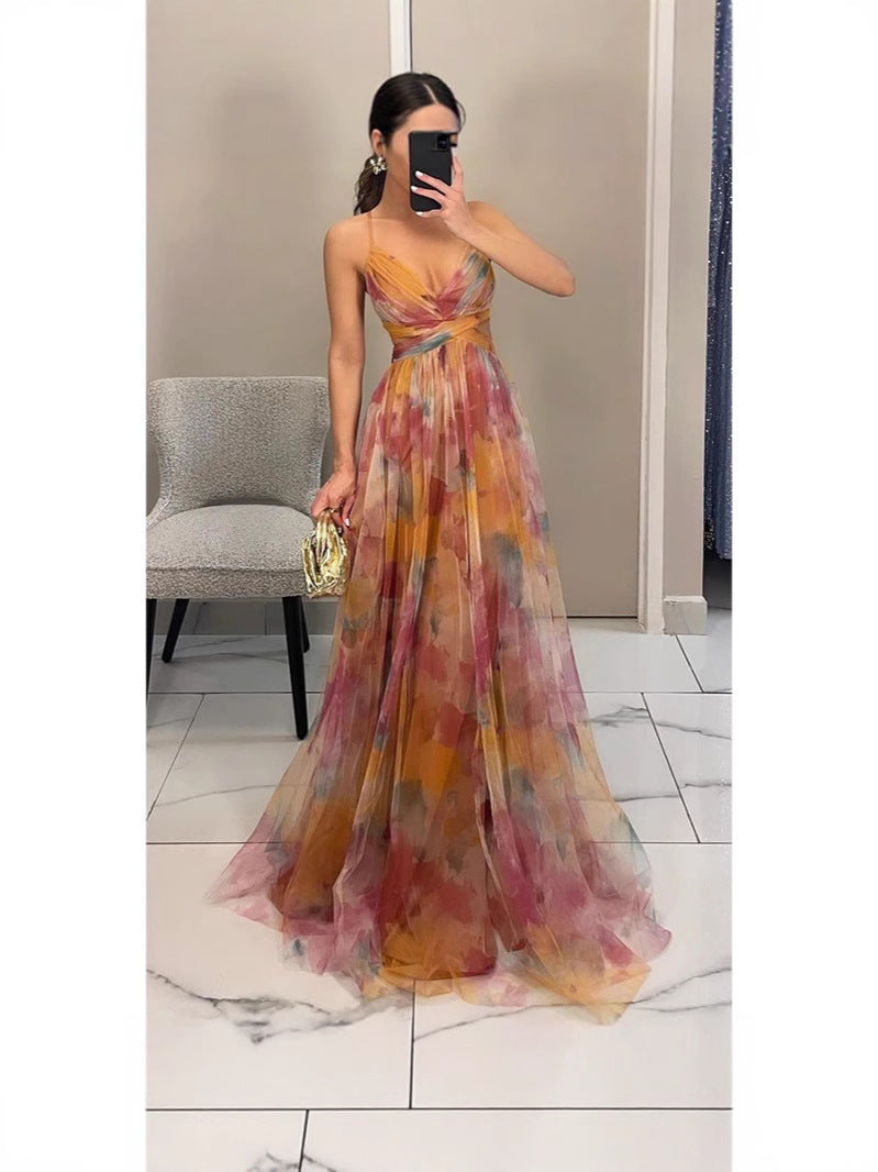 Net-silk printed dress