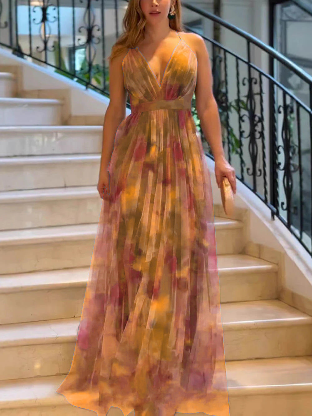 Net-silk printed dress