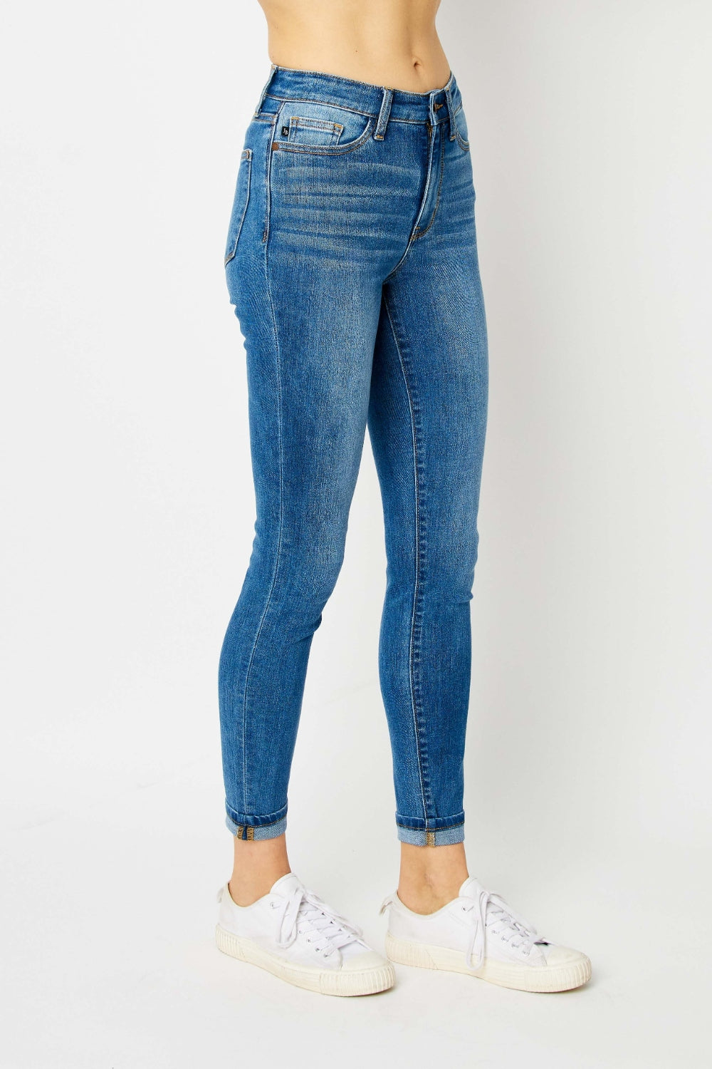 Full Size Cuffed Hem Low Waist Skinny Jeans