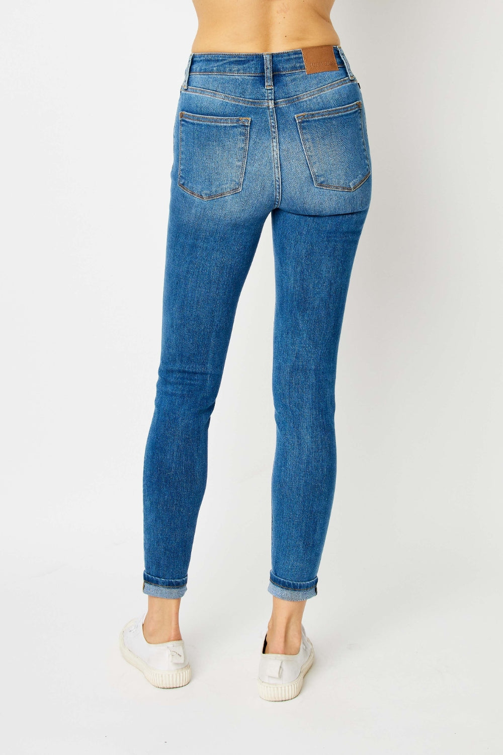 Full Size Cuffed Hem Low Waist Skinny Jeans