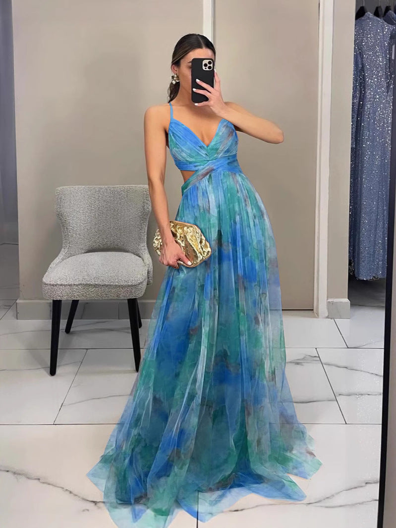 Net-silk printed dress