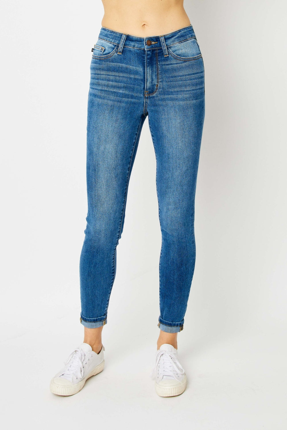 Full Size Cuffed Hem Low Waist Skinny Jeans