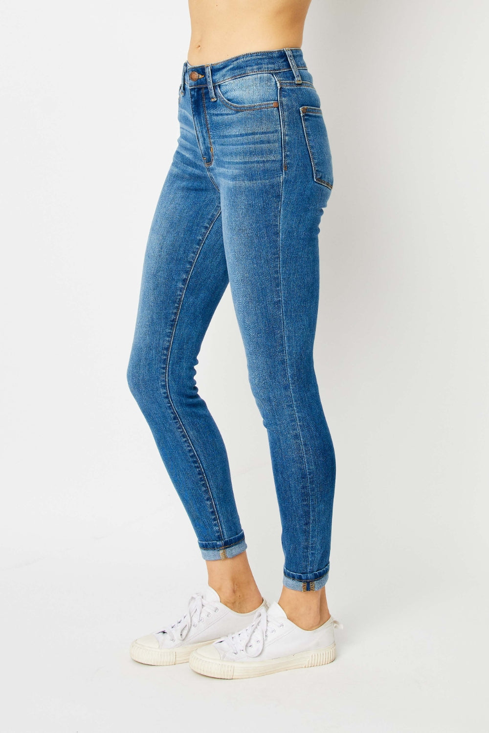 Full Size Cuffed Hem Low Waist Skinny Jeans
