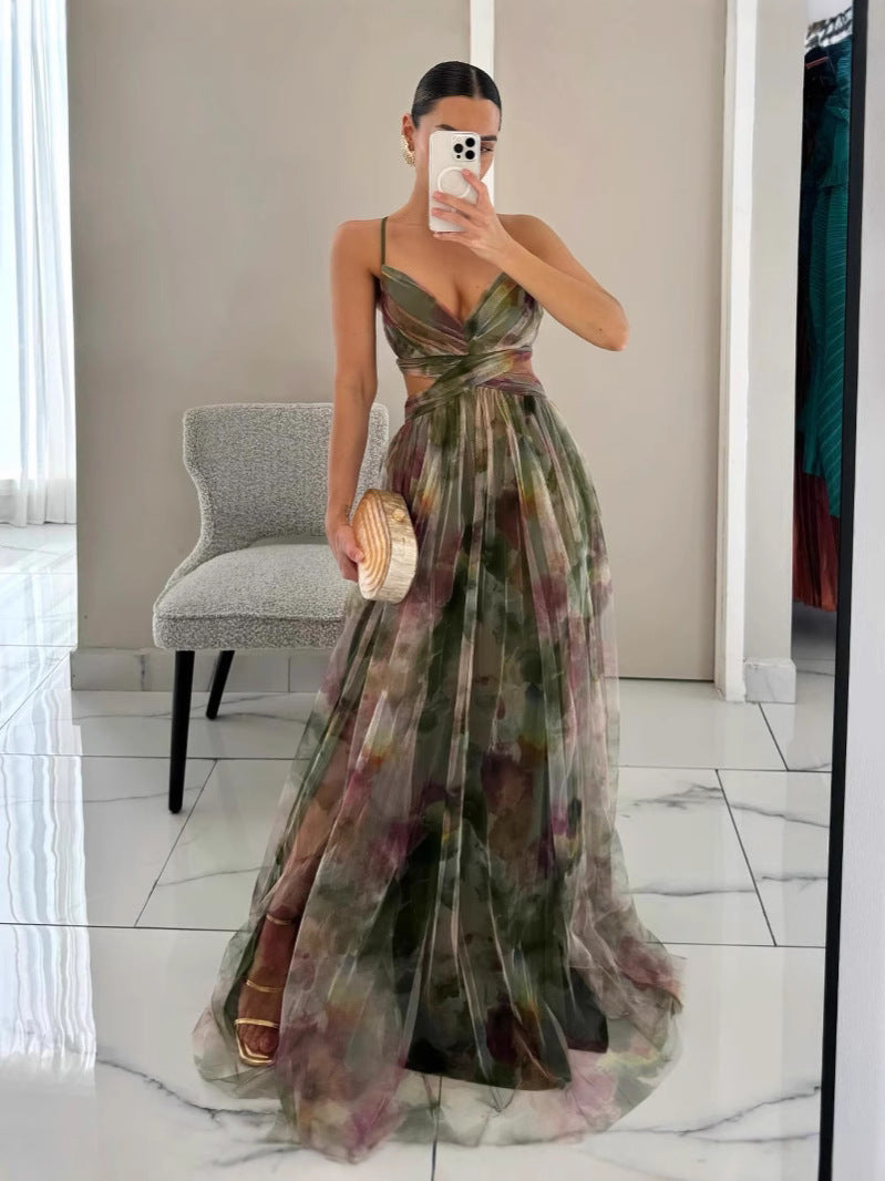 Net-silk printed dress