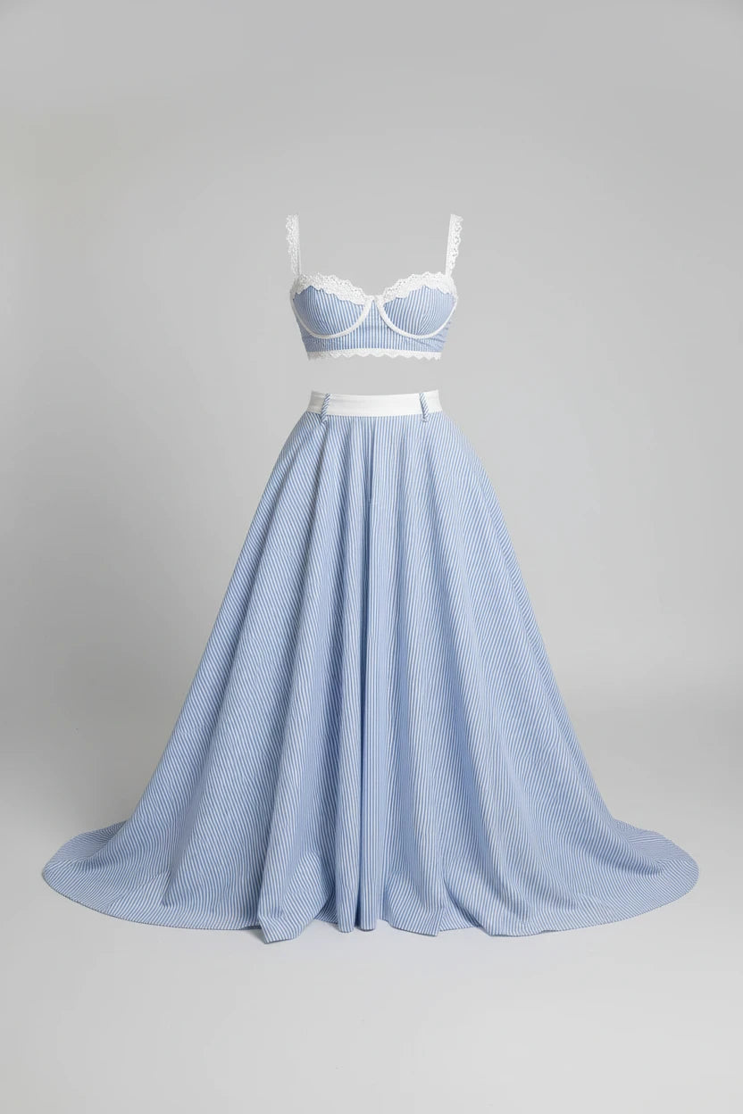 Striped Lace Trim Cami and Skirt Two-Piece Set