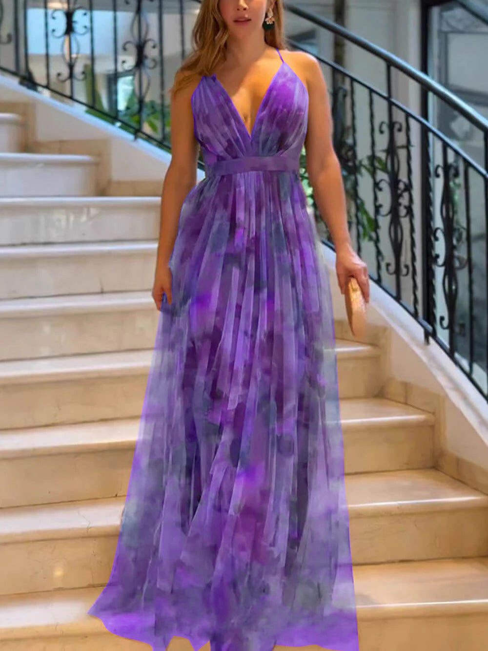 Net-silk printed dress