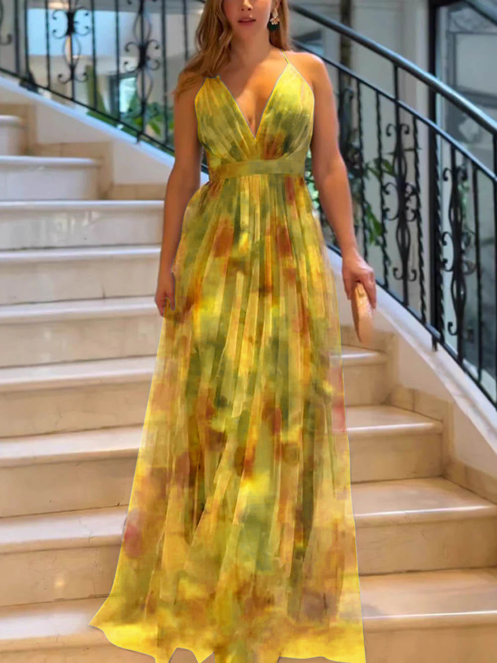 Net-silk printed dress