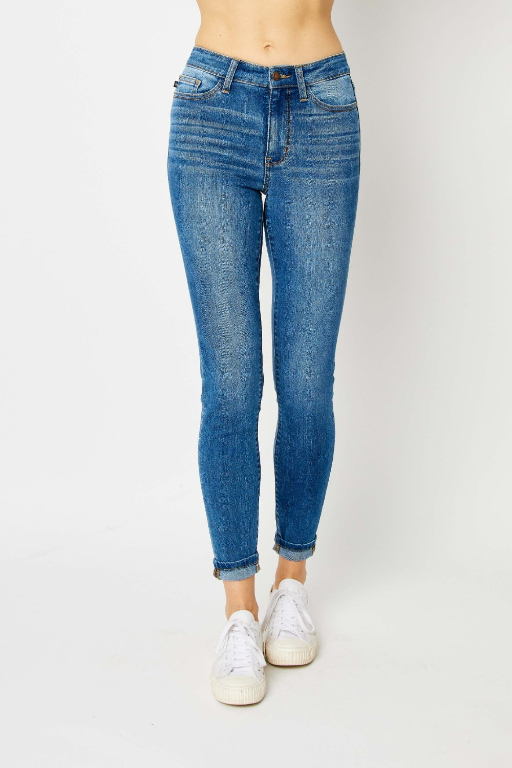 Full Size Cuffed Hem Low Waist Skinny Jeans