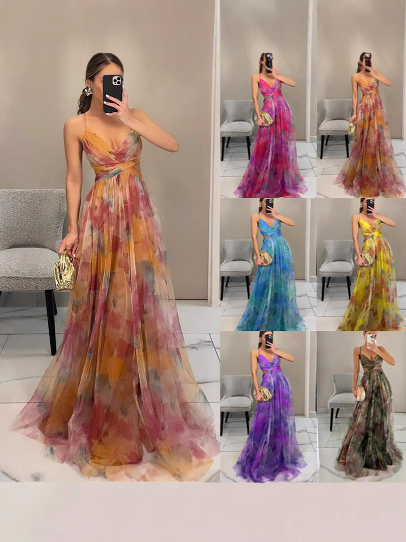 Net-silk printed dress